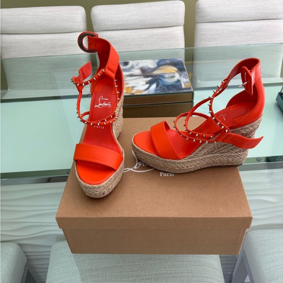 Authentic Christian Louboutin Chocozeppa Spikes 120 Vibrant Orange Platform - Picture 2 of 9